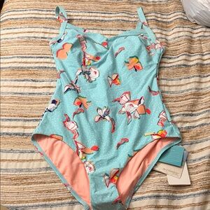 Floral Print Blue Swimsuit